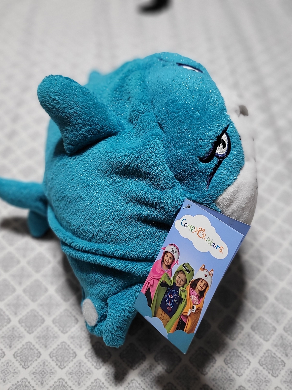 Kids Blanket- Sharky Animal Hoodie. Teal/Blue Corlor. Machine Washable. - Picture 4 of 8